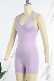Purple Sexy Casual Solid Bandage Backless Halter Skinny Romper
