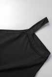 Green Sexy Casual Solid Backless Oblique Collar Sleeveless Dress Dresses