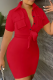 Red Casual Solid Patchwork Turndown Collar Pencil Skirt Dresses