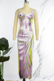 Purple Casual Print Basic U Neck Vest Dress Dresses