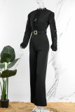 Red Casual Solid Hollowed Out Patchwork With Belt O Neck Straight Jumpsuits(With A Belt)