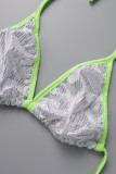 Rose Red Sexy Solid Bandage Patchwork See-through 3 Piece Sets
