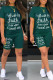 Ink Green Casual Print Patchwork O Neck Short Sleeve Two Pieces