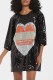 Black Casual Letter Sequins Patchwork O Neck Straight Dresses