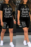 Red Casual Print Patchwork O Neck Short Sleeve Two Pieces