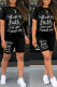 Black Casual Print Patchwork O Neck Short Sleeve Two Pieces