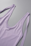 Purple Sexy Casual Solid Bandage Backless Halter Skinny Romper