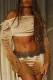 Brown Sexy Street Gradual Change Hollowed Out Strap Design O Neck Long Sleeve Two Pieces