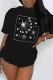 Black Casual Daily Print Patchwork O Neck T-Shirts
