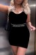 Black Street Print Letter Spaghetti Strap One Step Skirt Dresses
