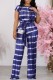 Royal Blue Casual Print Frenulum O Neck Short Sleeve Two Pieces