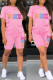 Pink Casual Letter Print Basic O Neck Short Sleeve Two Pieces