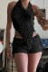 Black Sexy Solid Patchwork Backless Hooded Collar Sleeveless Two Pieces