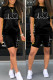 Black Casual Print Patchwork O Neck Short Sleeve Two Pieces
