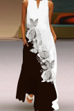 Black Casual Elegant Print Patchwork V Neck A Line Dresses