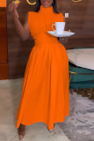 Orange Elegant Solid Hollowed Out Patchwork Half A Turtleneck A Line Dresses