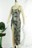 Camouflage Sexy Print Patchwork Slit Spaghetti Strap Sling Dress Dresses