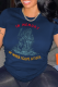 Navy Blue Street Vintage Print Skull Patchwork Letter O Neck T-Shirts