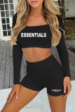 Coffee Sexy Casual Letter Print Patchwork Square Collar Long Sleeve Two Pieces
