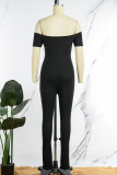 Green Casual Solid Backless Off the Shoulder Skinny Jumpsuits