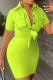 Fluorescent Color Casual Solid Patchwork Turndown Collar Pencil Skirt Dresses