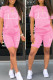 Pink Casual Print Patchwork O Neck Short Sleeve Two Pieces