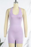 Purple Sexy Casual Solid Bandage Backless Halter Skinny Romper