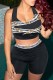 Black Street Character Print Patchwork Letter U Neck Sleeveless Two Pieces