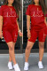 Red Casual Print Patchwork O Neck Short Sleeve Two Pieces