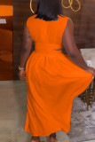Orange Elegant Solid Hollowed Out Patchwork Half A Turtleneck A Line Dresses