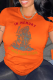 Orange Street Vintage Print Skull Patchwork Letter O Neck T-Shirts