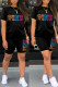 Black Casual Letter Print Basic O Neck Short Sleeve Two Pieces