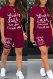 Red Casual Print Patchwork O Neck Short Sleeve Two Pieces