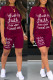 Burgundy Casual Print Patchwork O Neck Short Sleeve Two Pieces