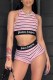 Pink Sexy Striped Print Patchwork Letter O Neck Sleeveless Two Pieces