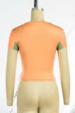 Orange Sexy Street Print Patchwork Metal Accessories Decoration O Neck T-Shirts
