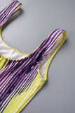 Purple Casual Print Basic U Neck Vest Dress Dresses