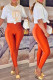 Orange Red Casual Figure Print Letter O Neck Short Sleeve Two Pieces
