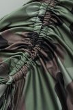 Camouflage Sexy Print Patchwork Slit Spaghetti Strap Sling Dress Dresses