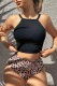 Black Sexy Print Leopard Patchwork Backless Swimwears (With Paddings)