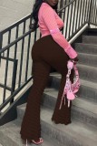 Pink Casual Solid Basic Regular High Waist Conventional Solid Color Trousers