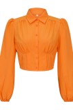 Orange Casual Solid Patchwork Turndown Collar Tops