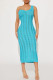 Blue Sexy Solid Patchwork Oblique Collar Pencil Skirt Dresses