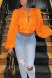 Orange Casual Solid Patchwork Turndown Collar Tops