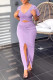 Purple Elegant Solid Patchwork Fold V Neck Short Sleeve Two Pieces