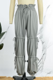 Red Casual Solid Patchwork Frenulum Fold High Waist Pencil Solid Color Bottoms