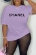 Purple Casual Print Letter O Neck T-Shirts