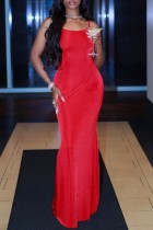 Red Sexy Solid Spaghetti Strap Long Dress Dresses