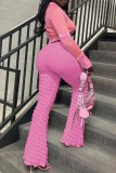Pink Casual Solid Basic Regular High Waist Conventional Solid Color Trousers