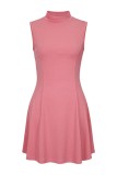 Pink Casual Solid Basic Turtleneck Sleeveless Dress Dresses